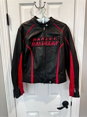 Harley-Davidson Black Leather Jacket with Red Accents